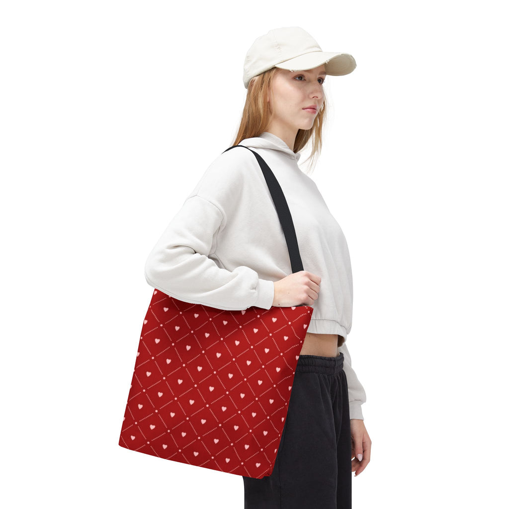 Valentine Red Diamond Heart Tote Bag — All-Over Print Canvas Shopper
