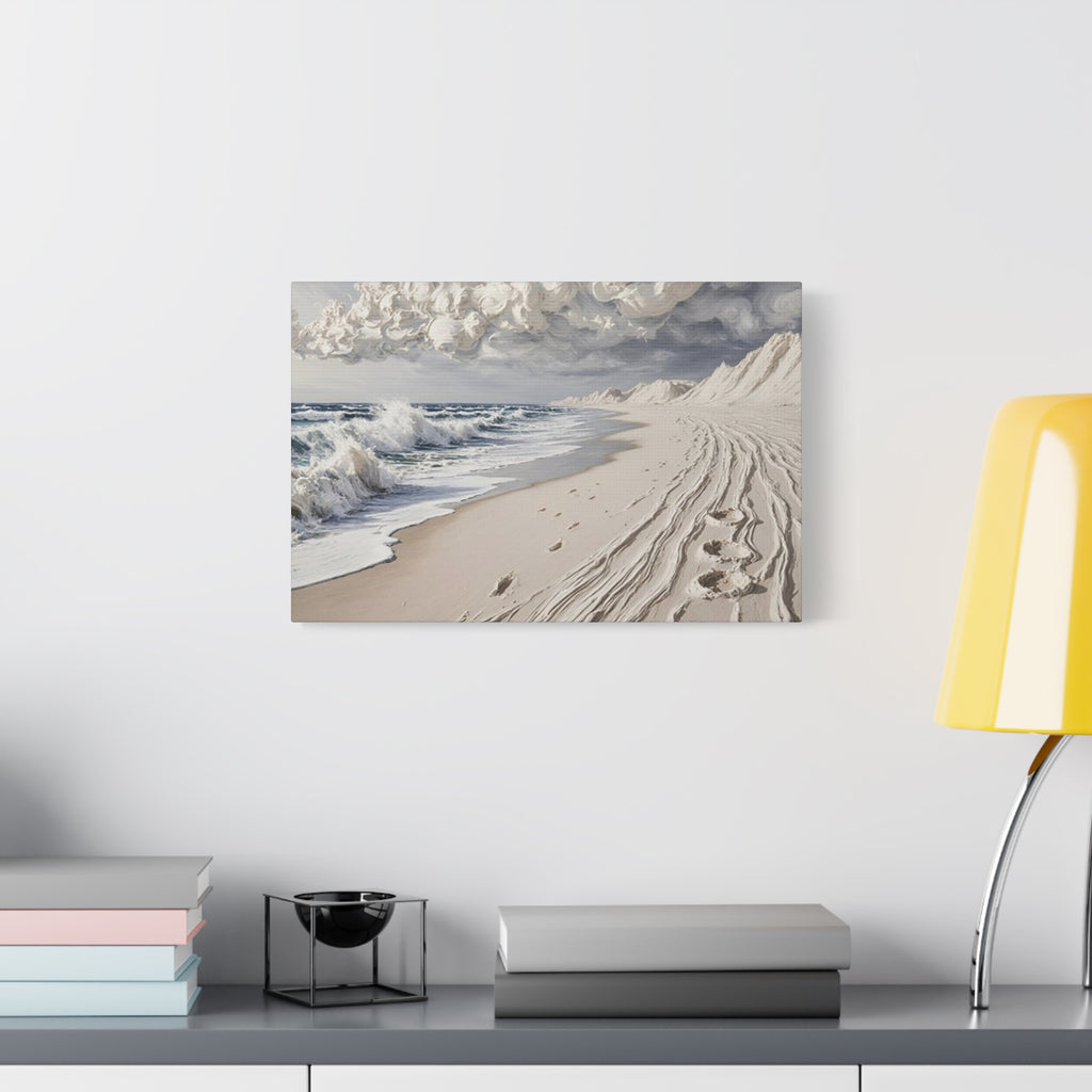 Coastal Serenity Matte Canvas Wall Art — Ocean Waves & Sandy Footprints