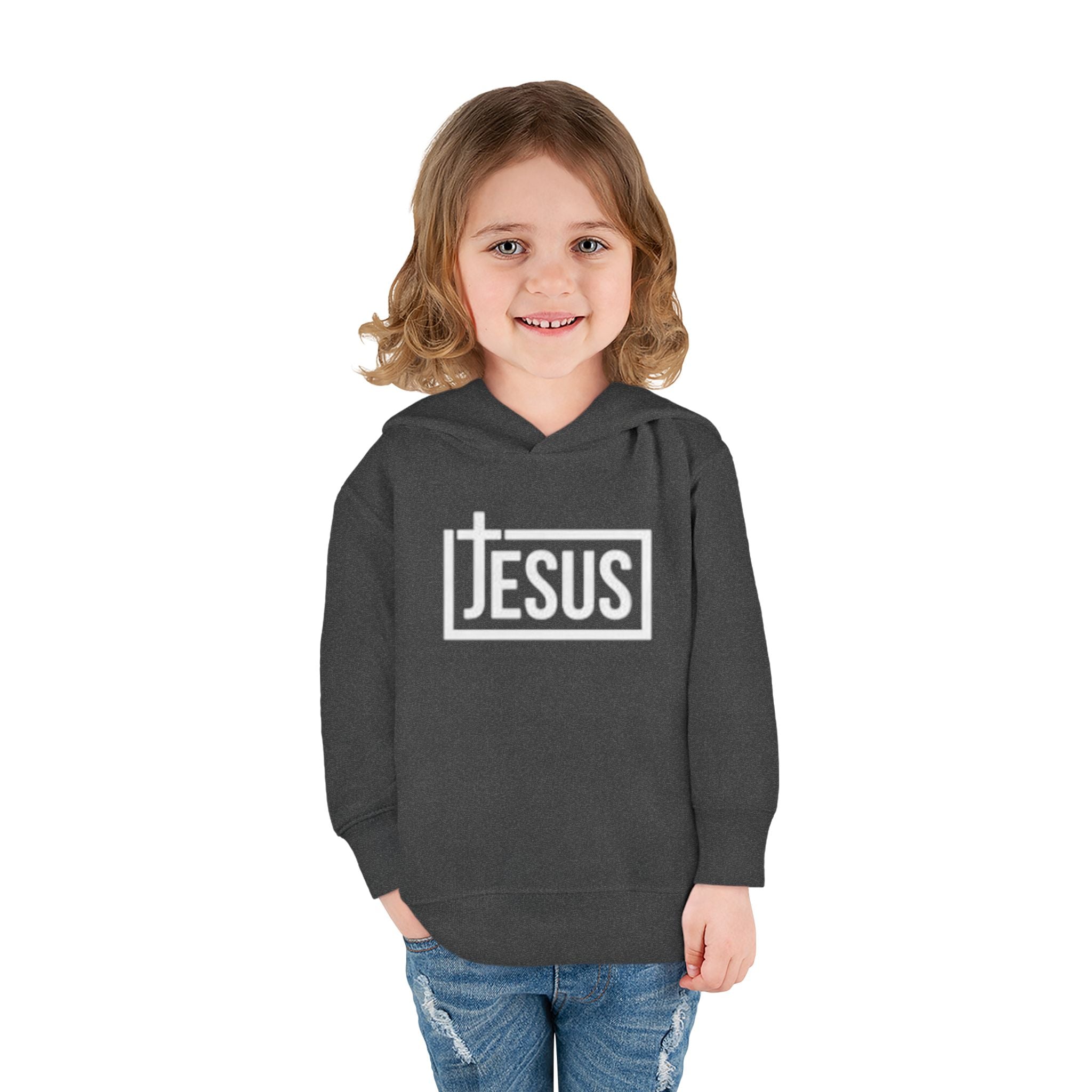 Toddler Jesus Hoodie – Kids Faith Pullover Fleece with 'JESUS' Box Logo