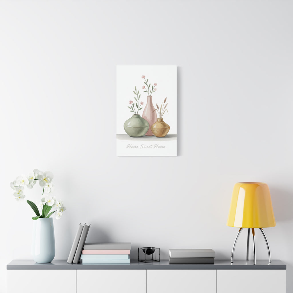Home Sweet Home Canvas Wall Art — Pastel Vases Still Life Matte Stretched Canvas