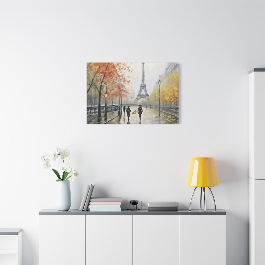 Paris Eiffel Tower Autumn Street Matte Canvas Wall Art, Stretched 1.25"
