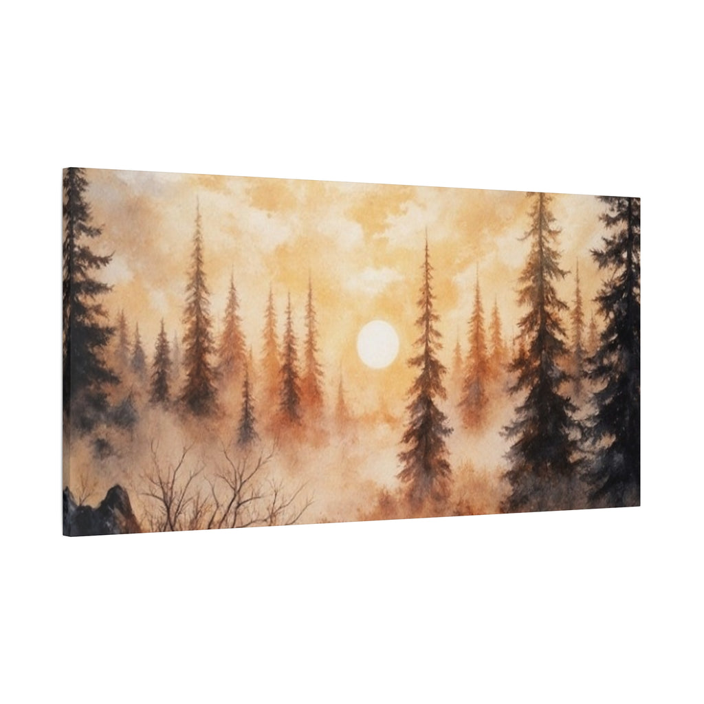 Canvas Wall Art - Misty Pine Forest Sunrise Matte Stretched Canvas