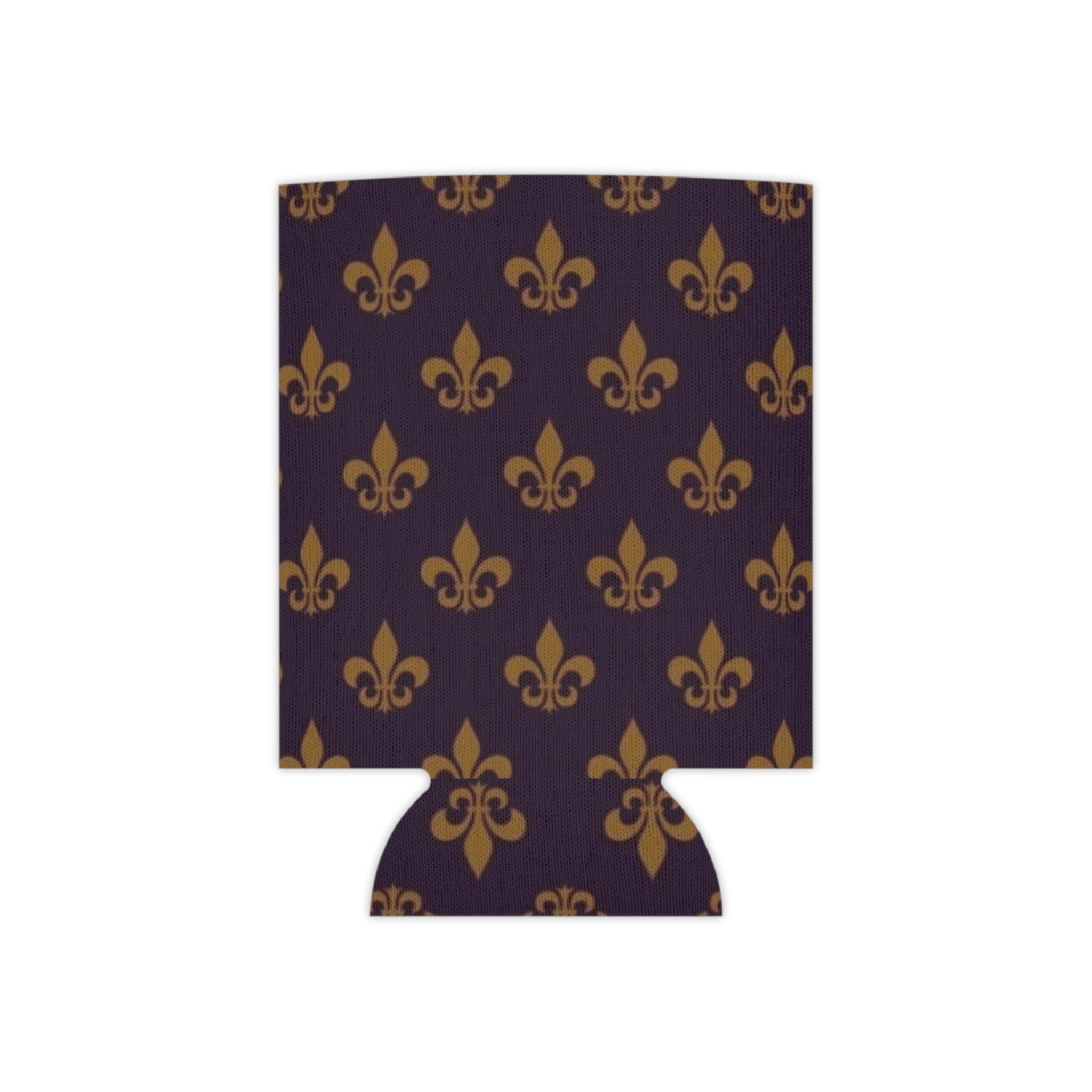 Fleur-de-Lis Can Cooler – Gold on Deep Purple Beverage Koozie