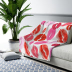 Lip Print Sherpa Blanket — Cozy Valentine’s Kiss Fleece Throw