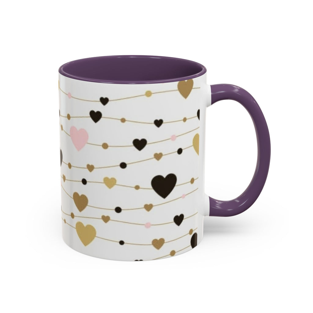 Heart Garland Accent Coffee Mug — Pink & Gold Valentine Ceramic