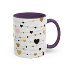 Heart Garland Accent Coffee Mug — Pink & Gold Valentine Ceramic
