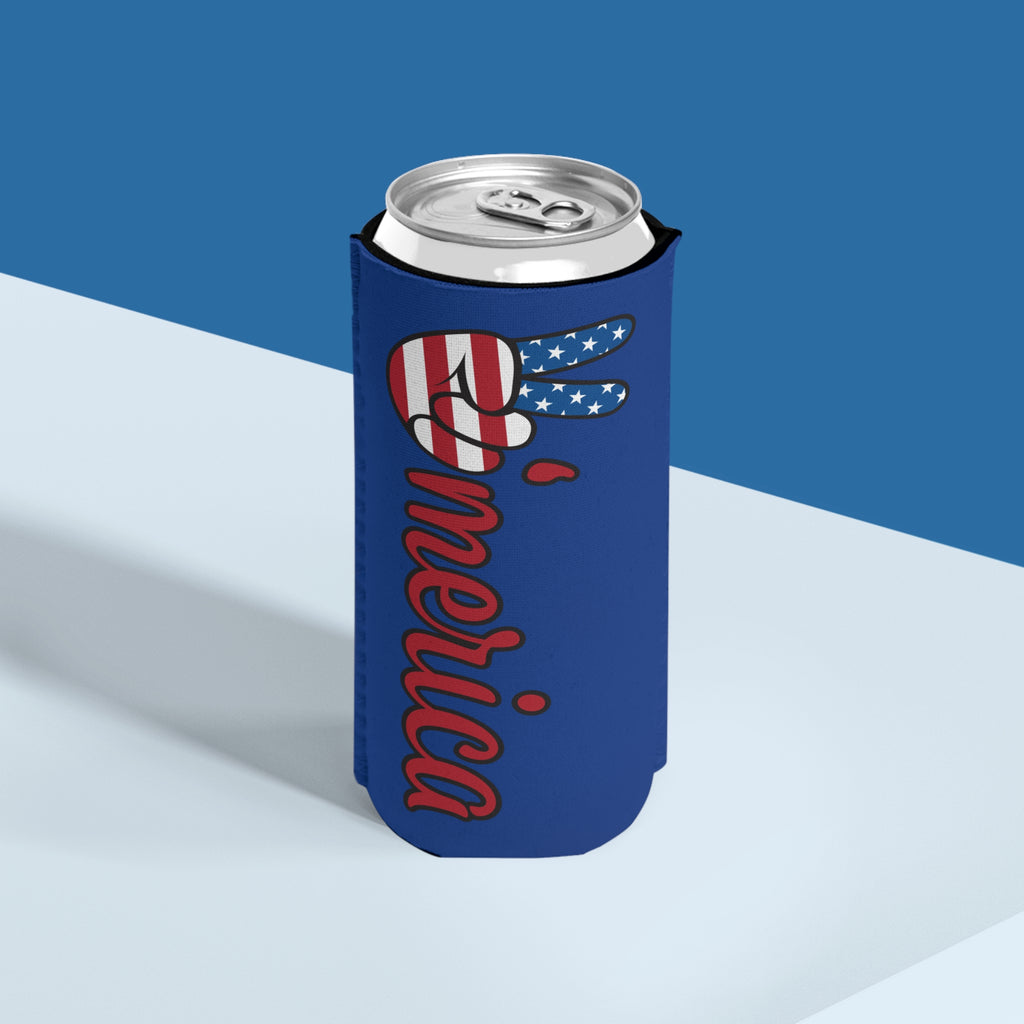 Slim Can Cooler — 'Merica Patriotic Peace Sign Design (4th of July, Memorial Day)