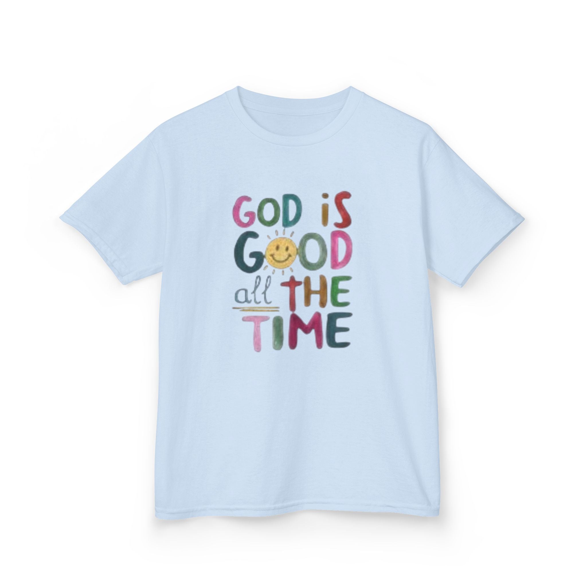 Kids Tee — "God Is Good All The Time" Colorful Faith Graphic