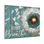 Canvas Wall Art — "Just Breathe" Dandelion Rustic Teal