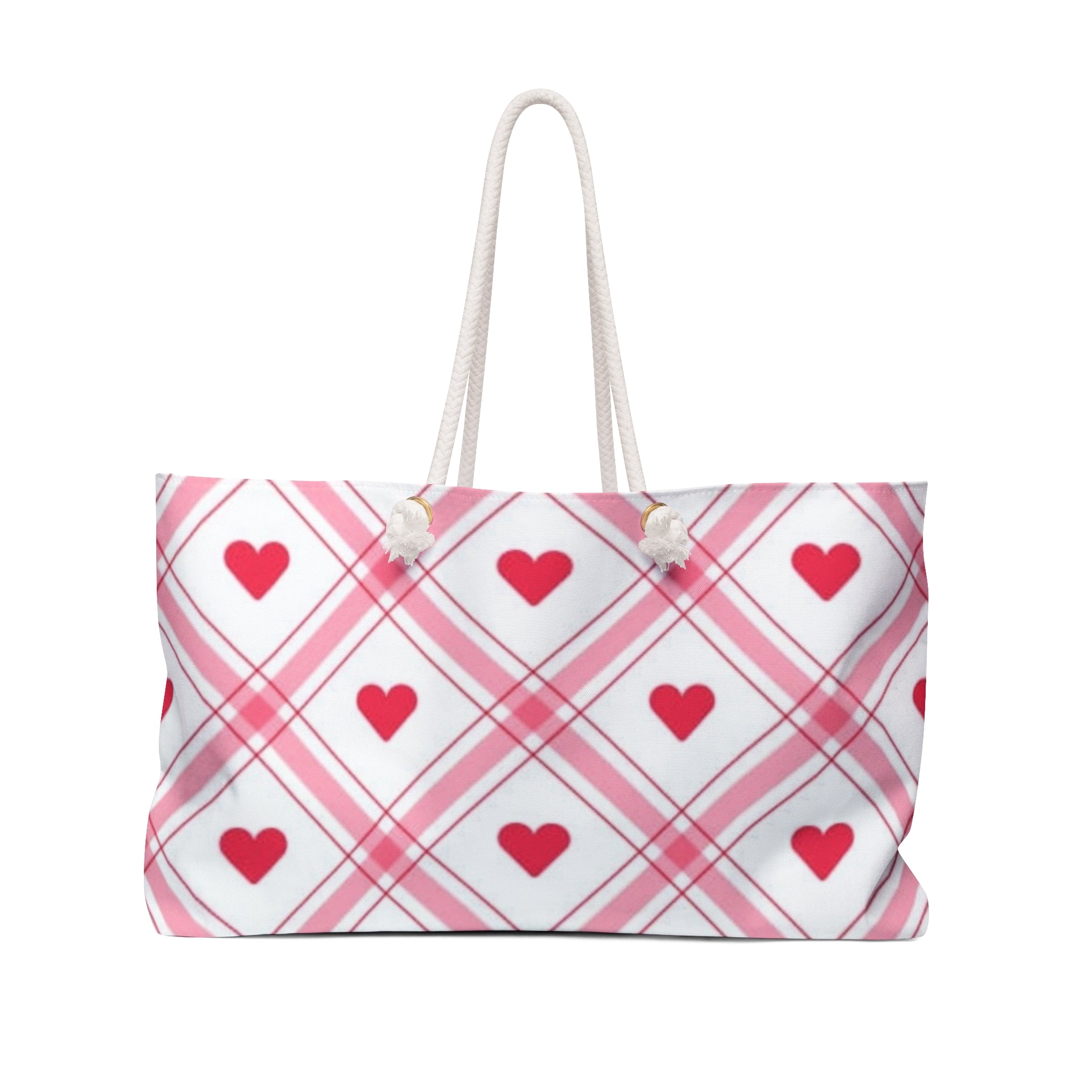 Heart Plaid Weekender Bag – Pink Red Travel Tote for Valentine’s Day