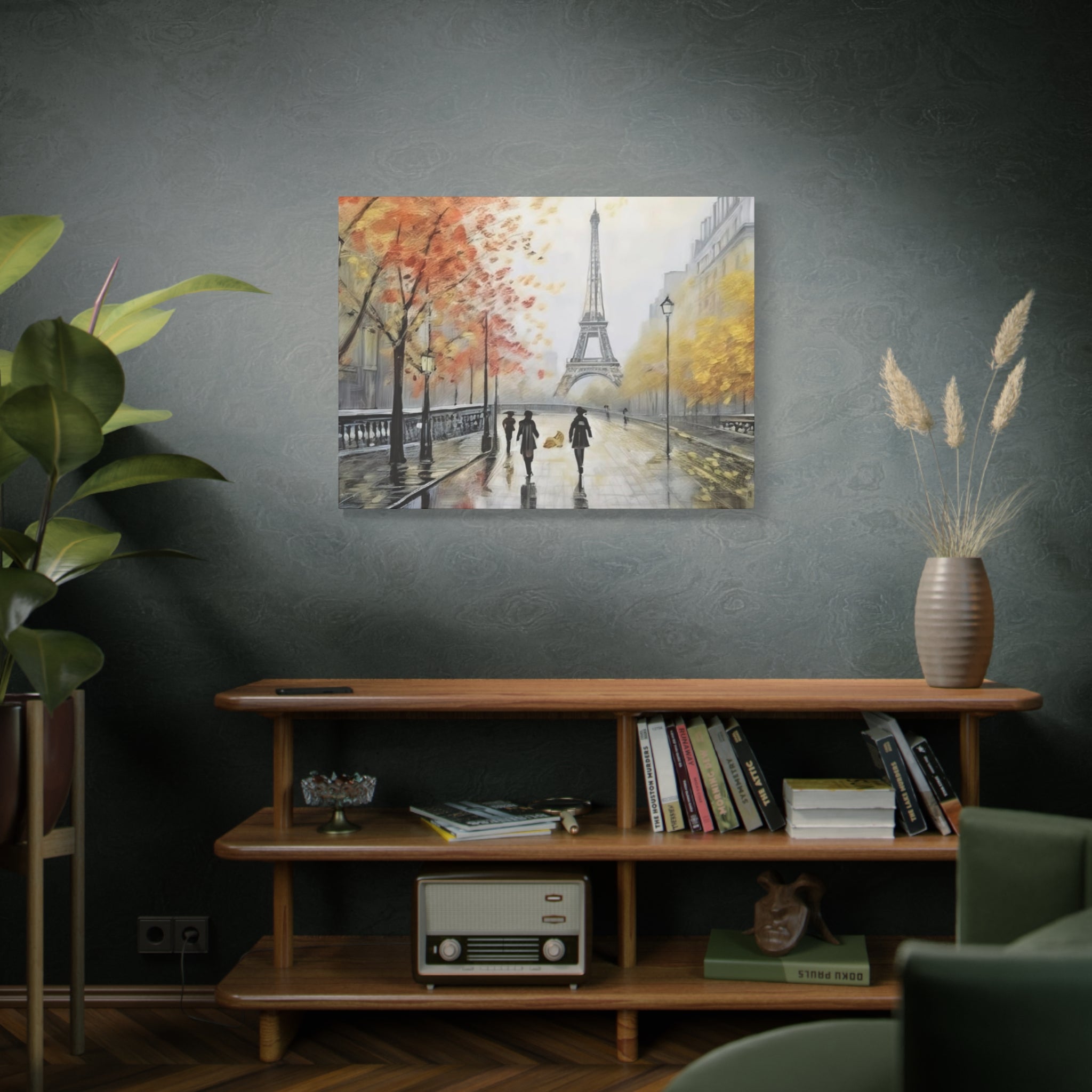Paris Eiffel Tower Autumn Street Matte Canvas Wall Art, Stretched 1.25"