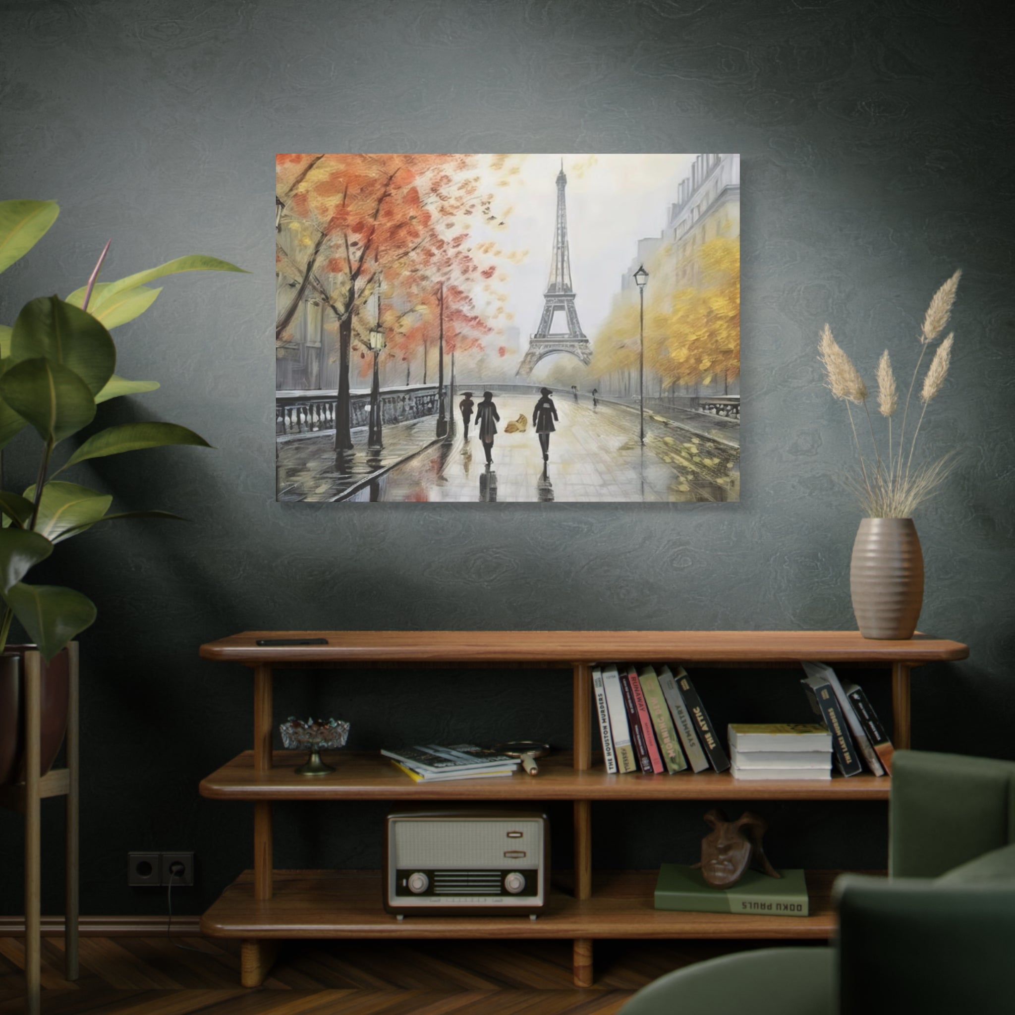 Paris Eiffel Tower Autumn Street Matte Canvas Wall Art, Stretched 1.25"