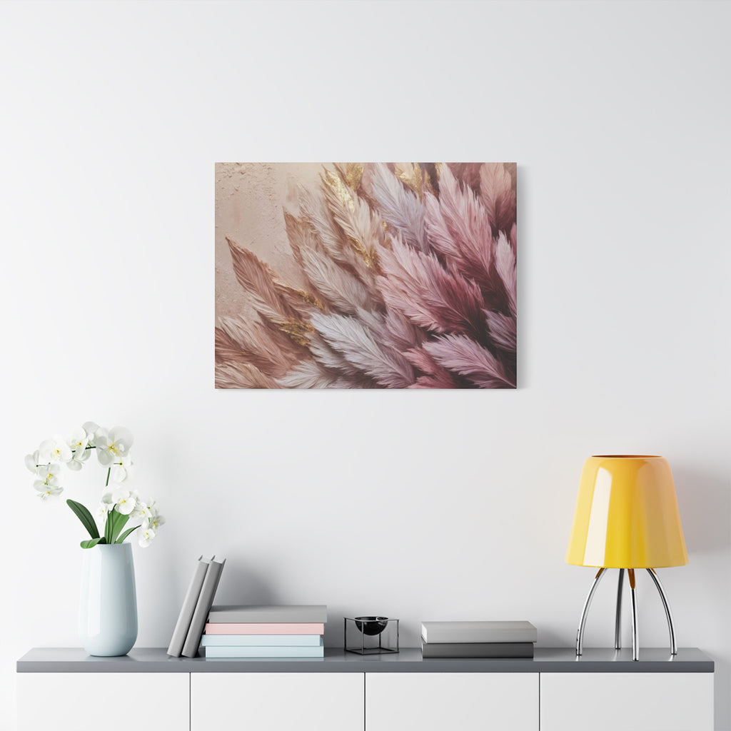 Feathered Pampas Wall Art Canvas — Blush Pink Botanical Decor, Matte Stretched 1.25"