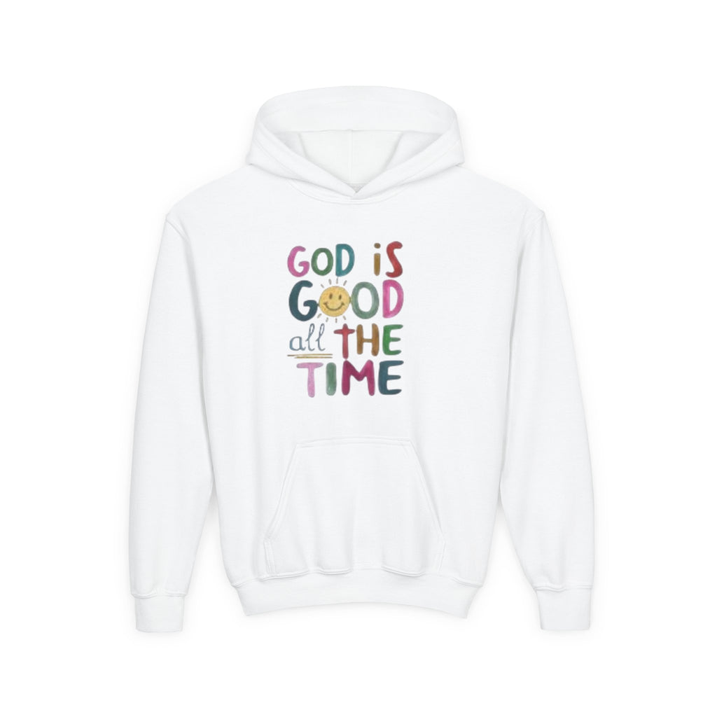 Youth Hoodie — "God Is Good All The Time" Colorful Faith Pullover