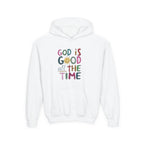 Youth Hoodie — "God Is Good All The Time" Colorful Faith Pullover