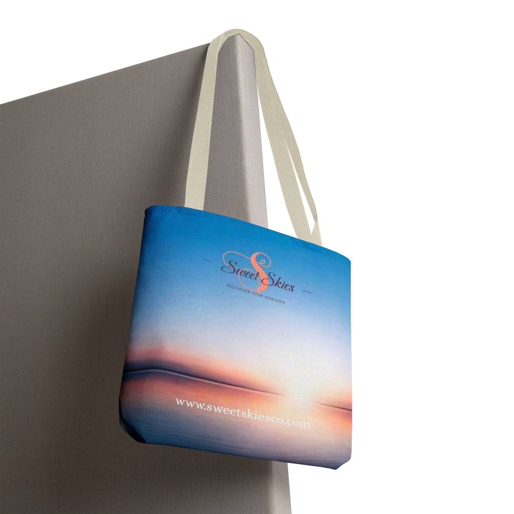 Sunset Beach Tote Bag — Sweet Skies Logo AOP Carryall