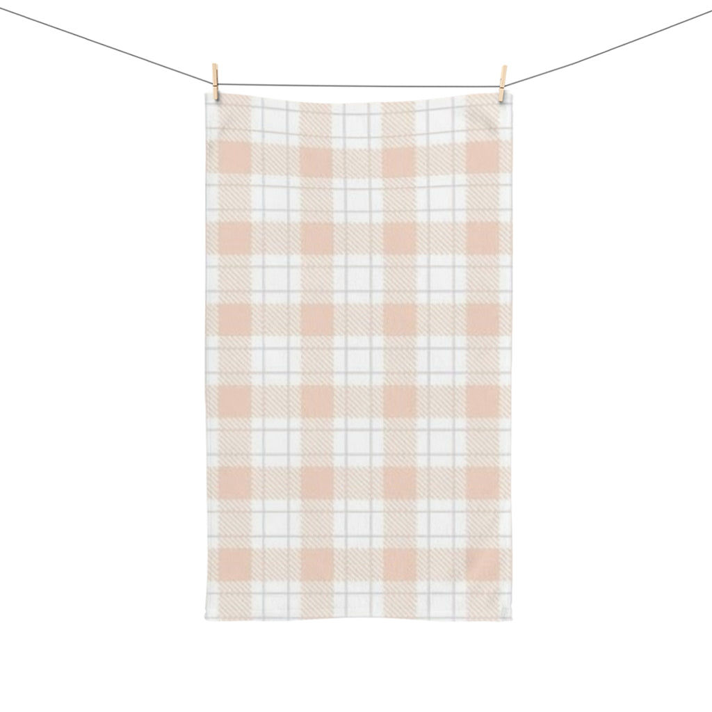Peach Plaid Hand Towel — Soft Farmhouse Kitchen Accent