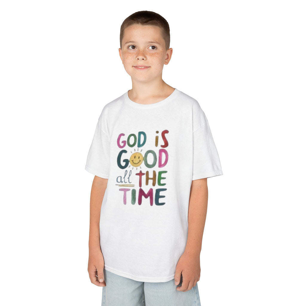 Kids Tee — "God Is Good All The Time" Colorful Faith Graphic