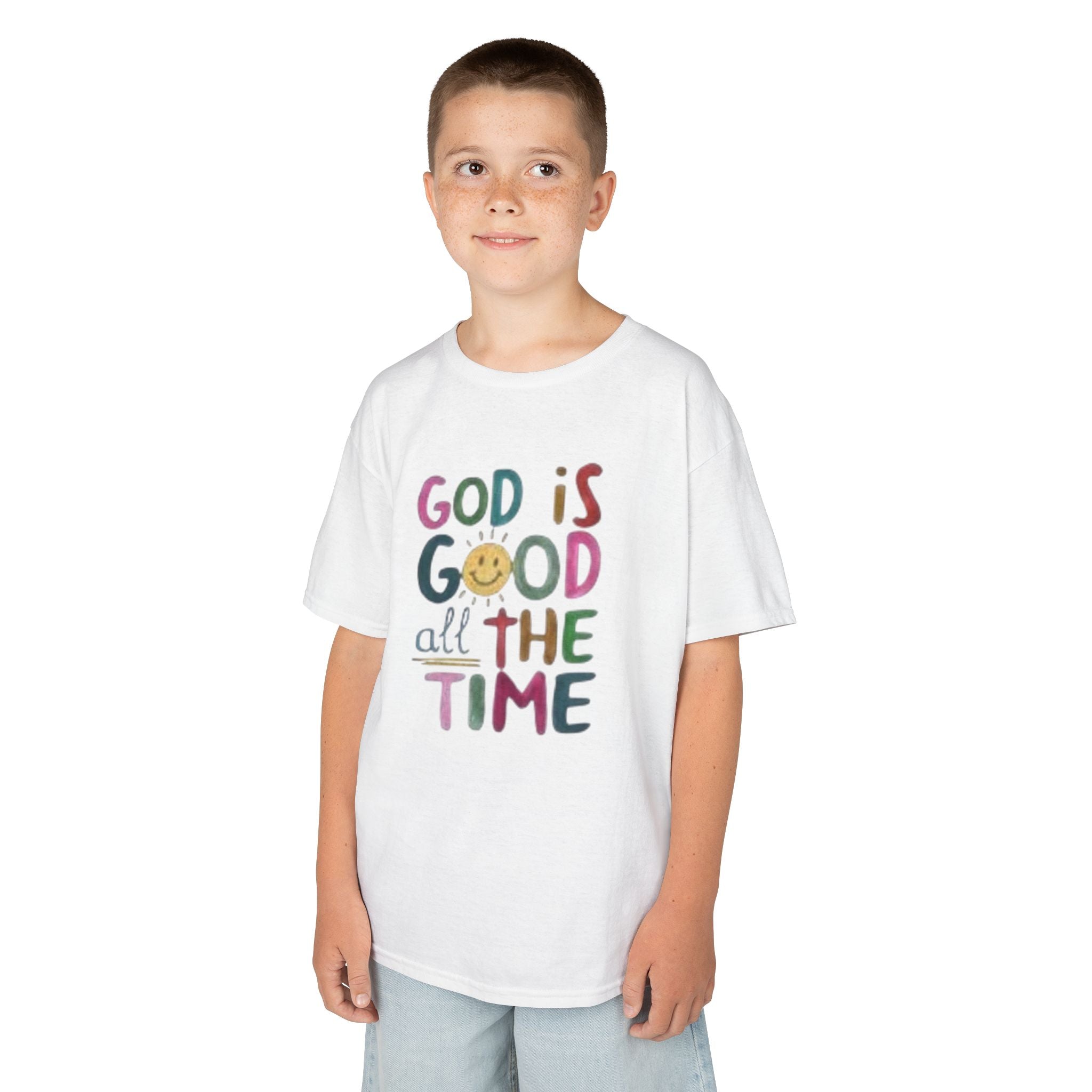 Kids Tee — "God Is Good All The Time" Colorful Faith Graphic