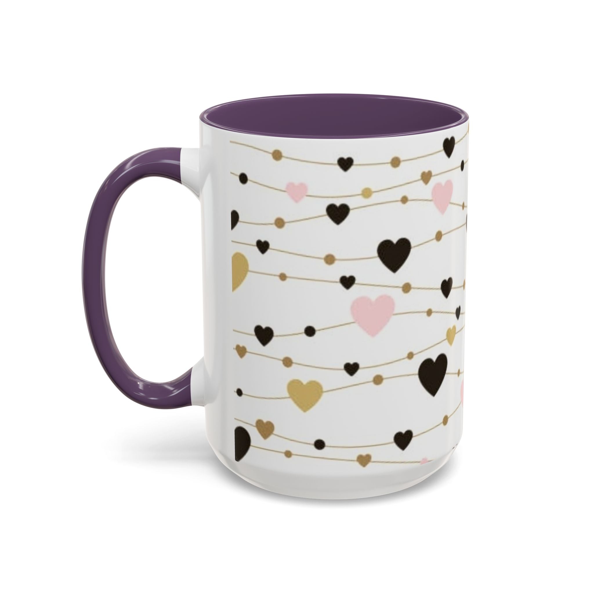 Heart Garland Accent Coffee Mug — Pink & Gold Valentine Ceramic