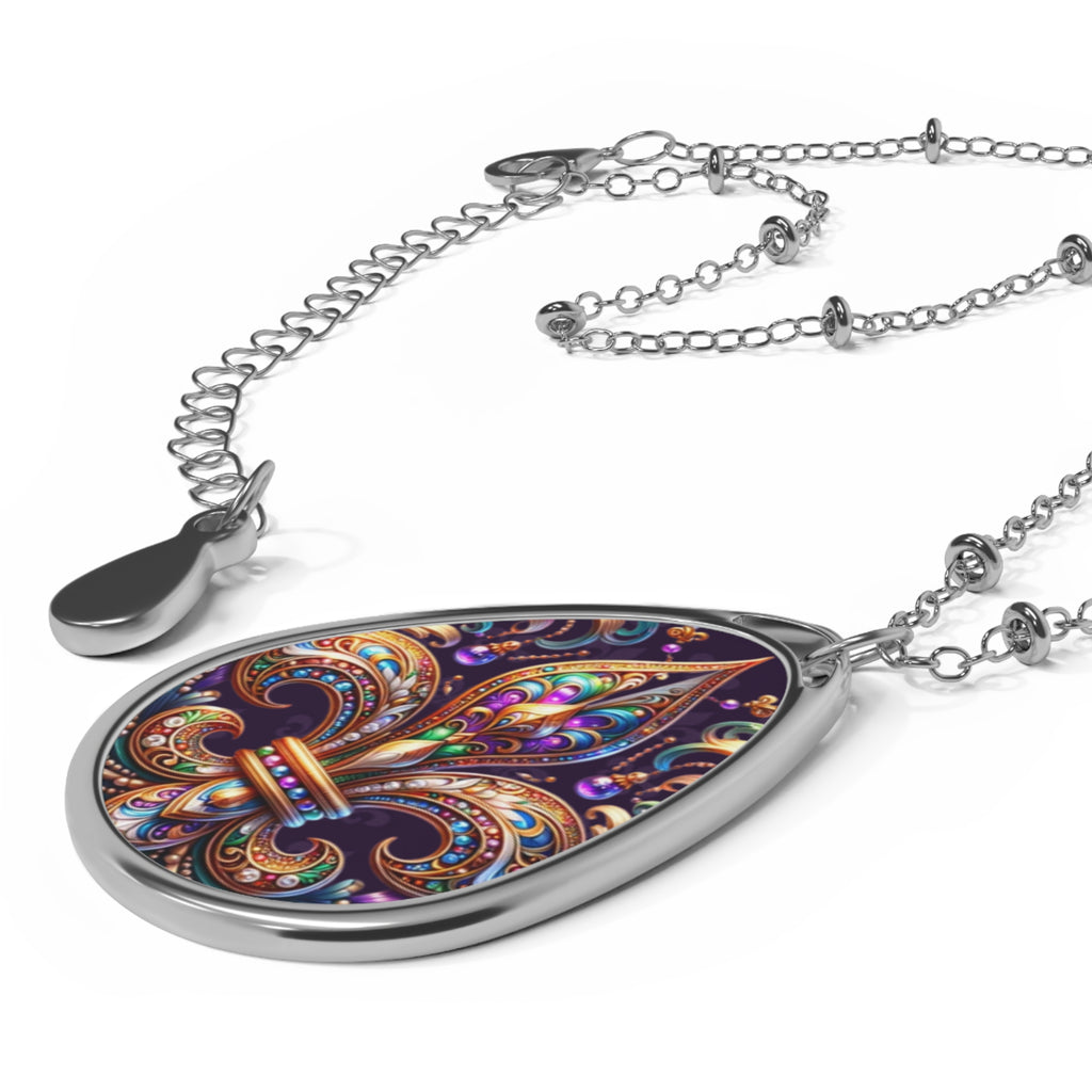 Fleur-de-Lis Oval Pendant Necklace — Colorful Mardi Gras Inspired Teardrop Locket