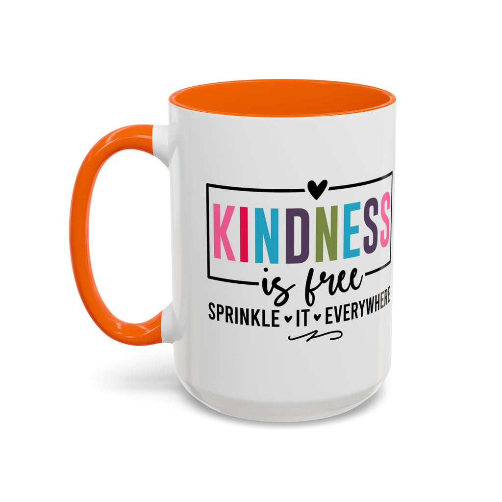 Kindness Is Free Accent Coffee Mug — Inspirational Pink Interior 11/15oz