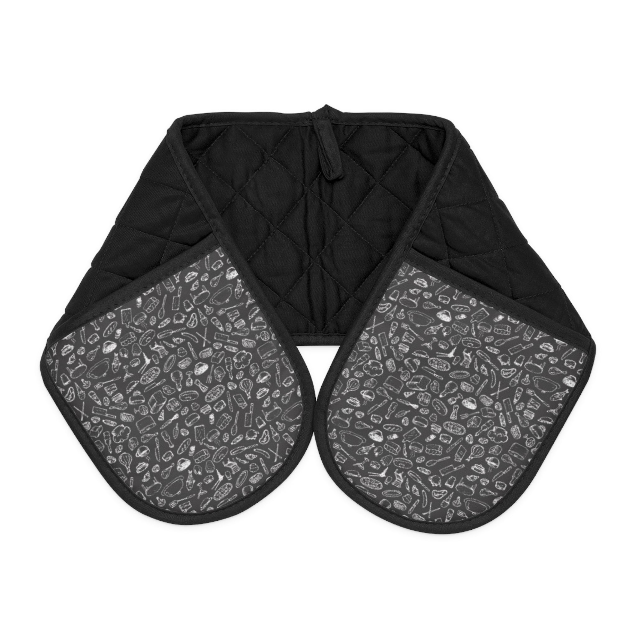 Quilted Heat-Resistant Oven Mitt - Black Double Pot Holder