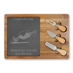 Engraved Wine Lover Charcuterie Board — "I cook with wine" Slate Serving Paddle