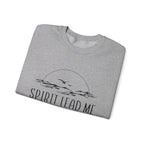 Spirit Lead Me Crewneck Sweatshirt — Minimal Sunrise Mountain Christian Prayer Pullover