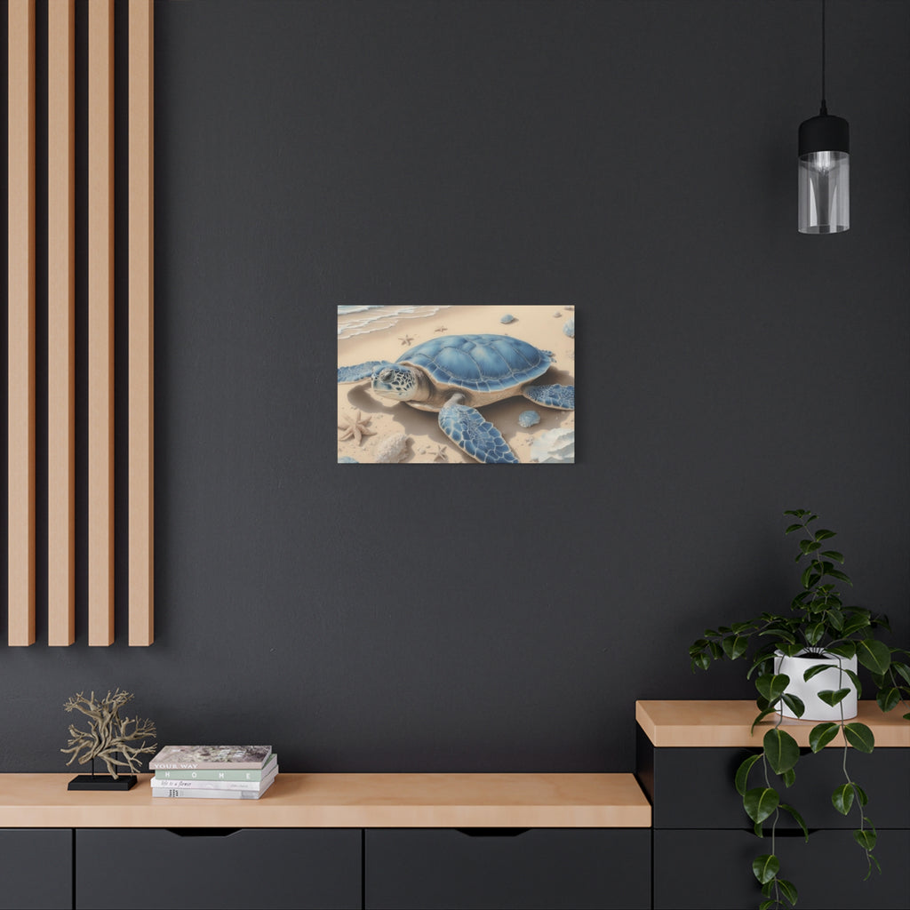 Blue Sea Turtle Canvas Art — Coastal Beach Wall Decor