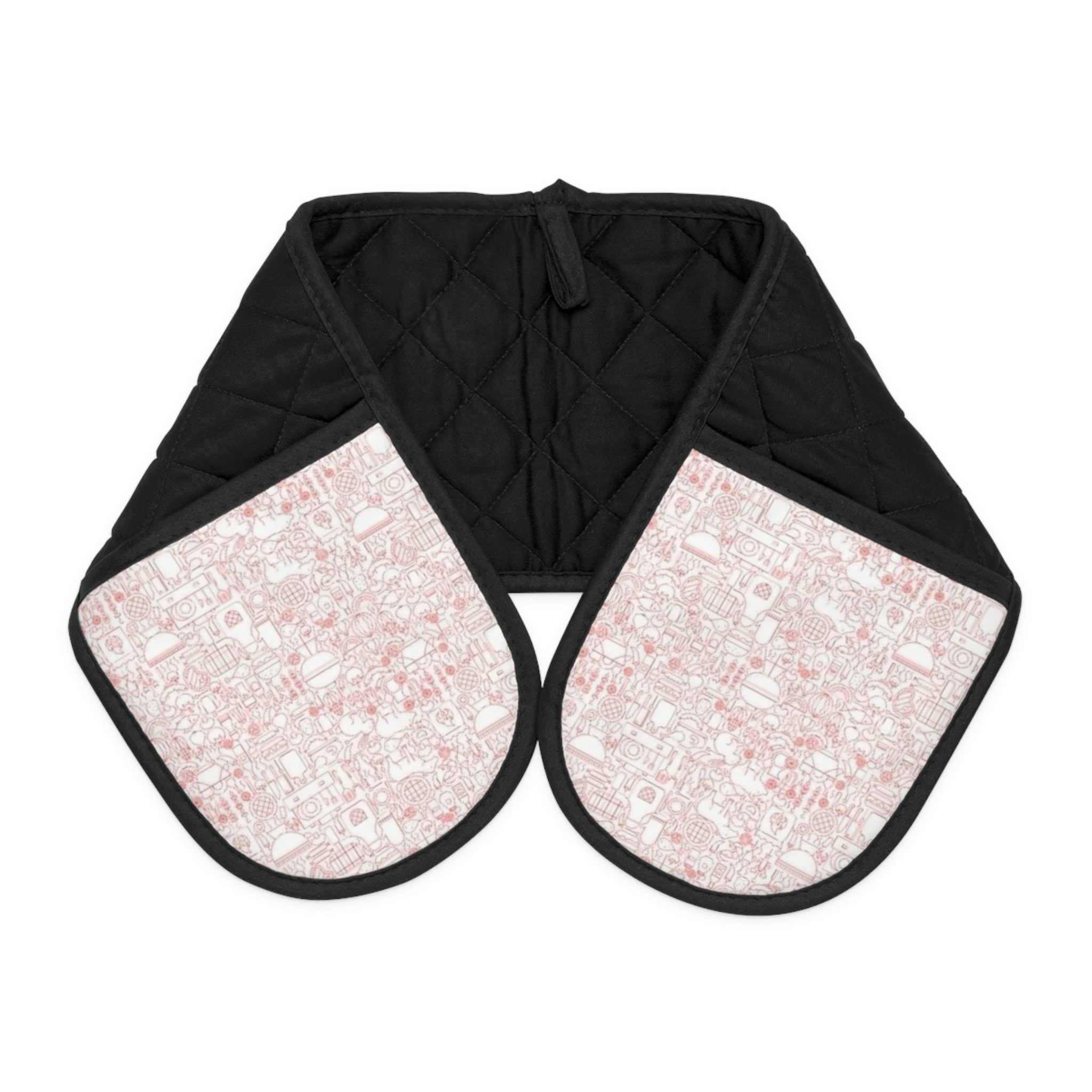 Quilted Double Oven Mitts with Blush Sequin Accent — Heat-Resistant Barbecue & Baking Glove