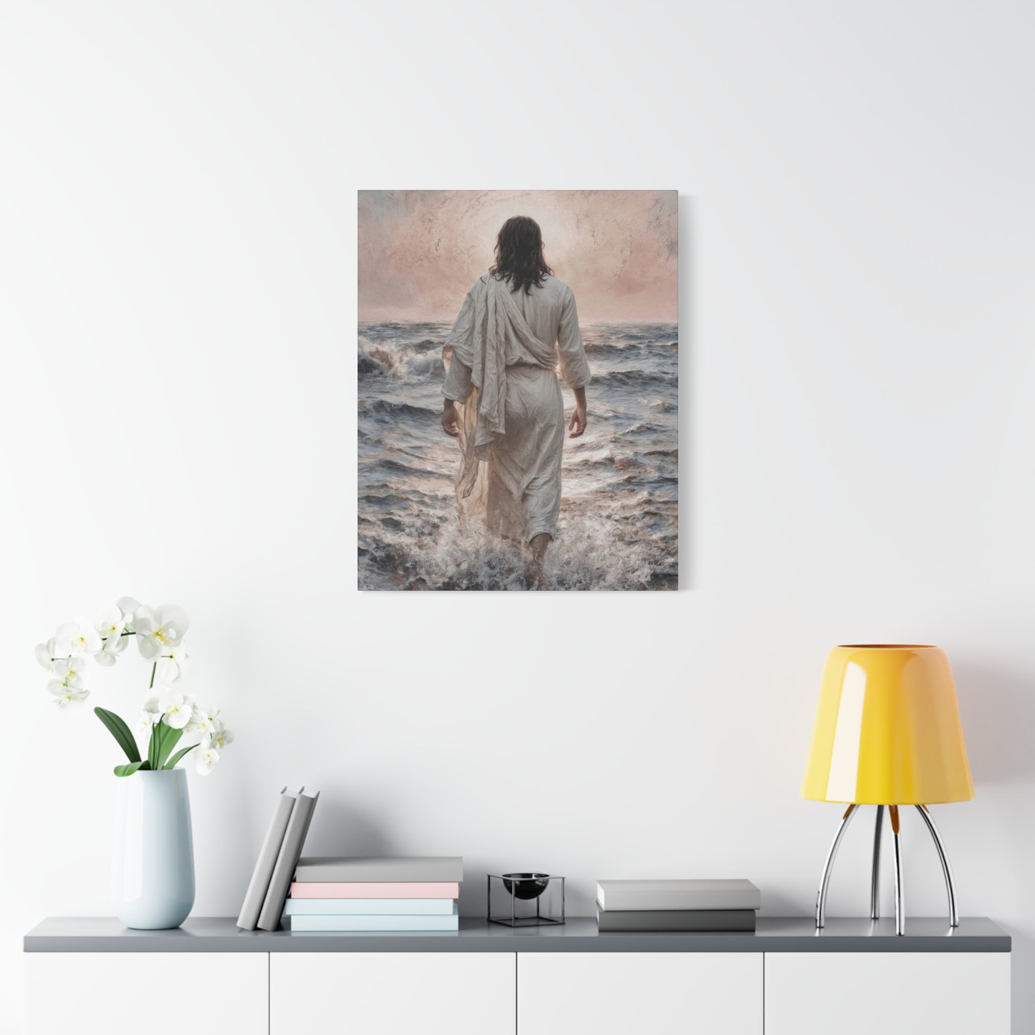 Jesus Walking on Water Matte Canvas Print