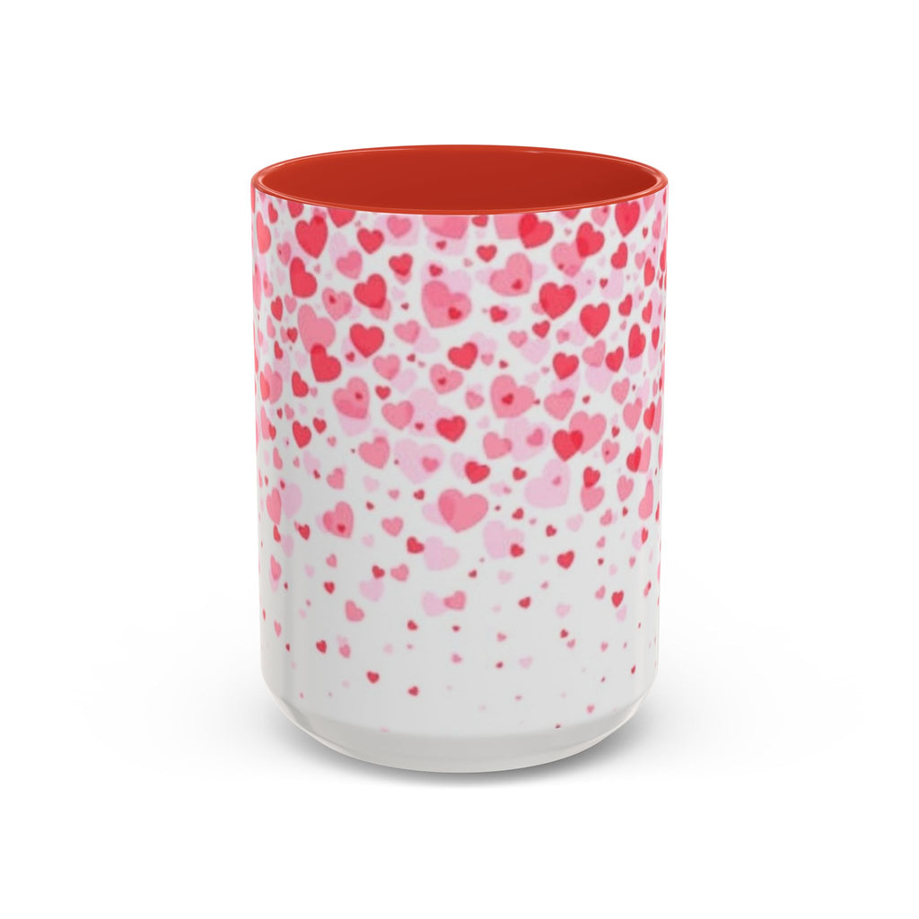 Heart Confetti Accent Coffee Mug — Pink Valentine’s Day Gift (11/15oz)