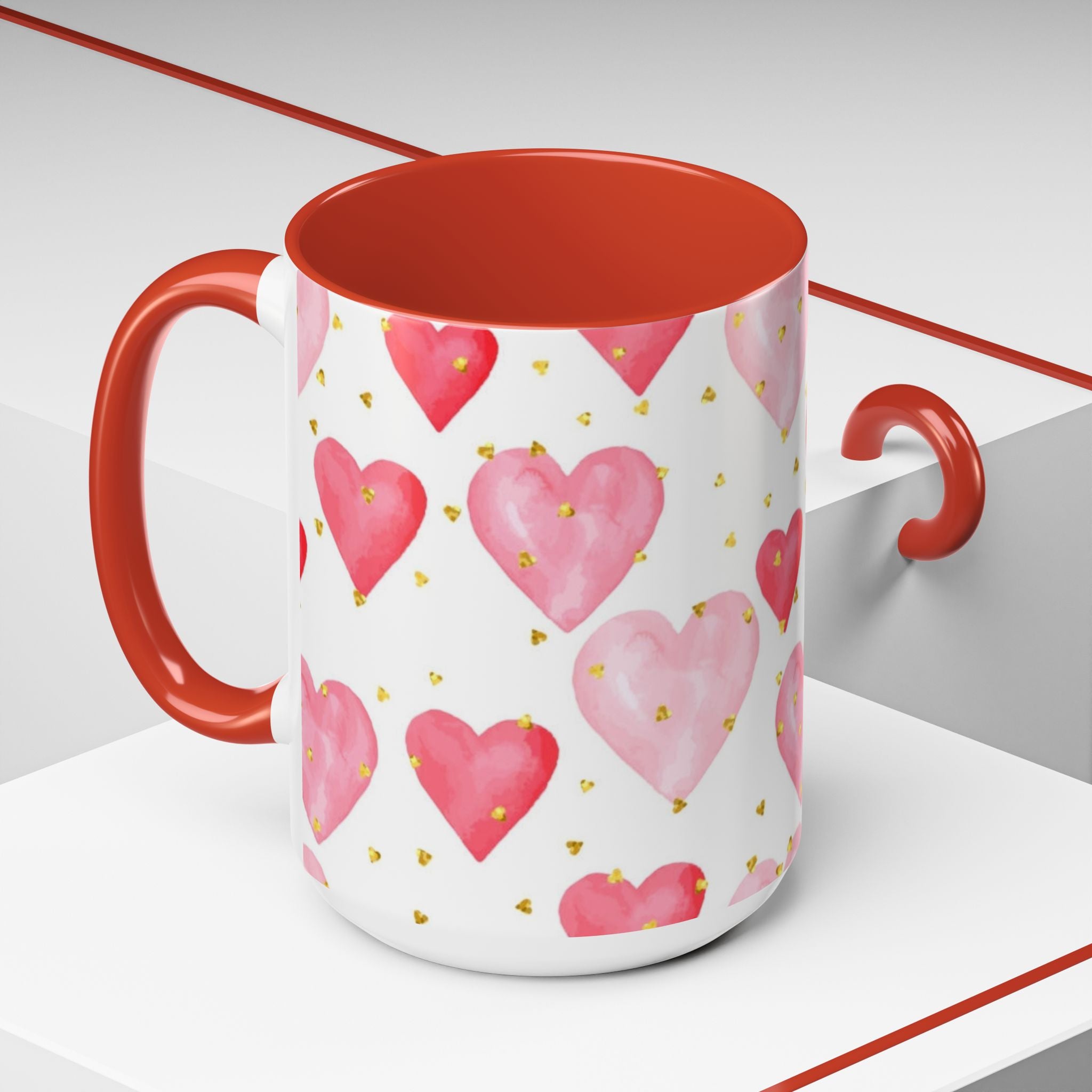 Pink Watercolor Hearts Accent Coffee Mug — Romantic Valentine’s Day Gift