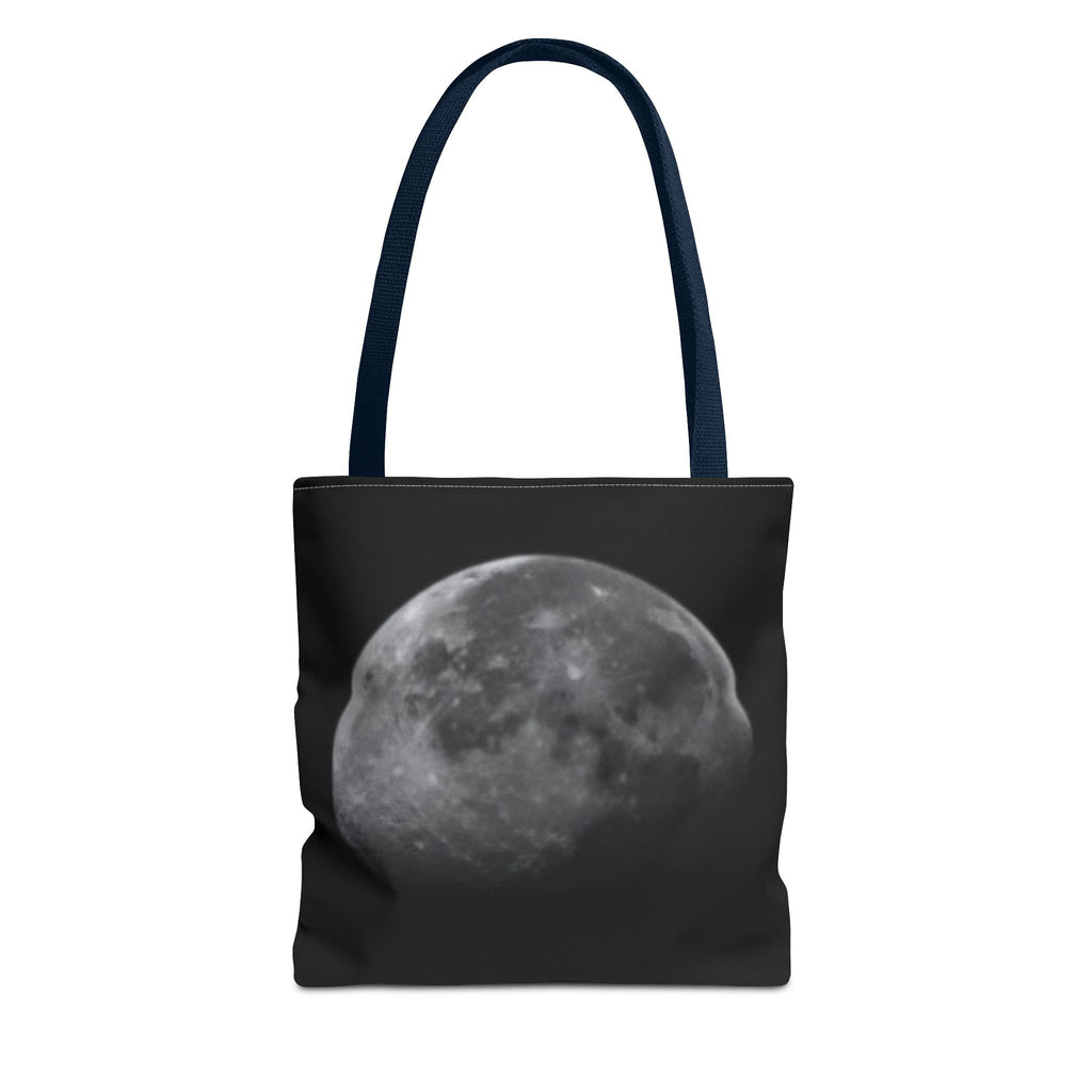 Full Moon Black Tote Bag — Moon Phase AOP Canvas Tote for Night Lovers