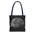 Full Moon Black Tote Bag — Moon Phase AOP Canvas Tote for Night Lovers