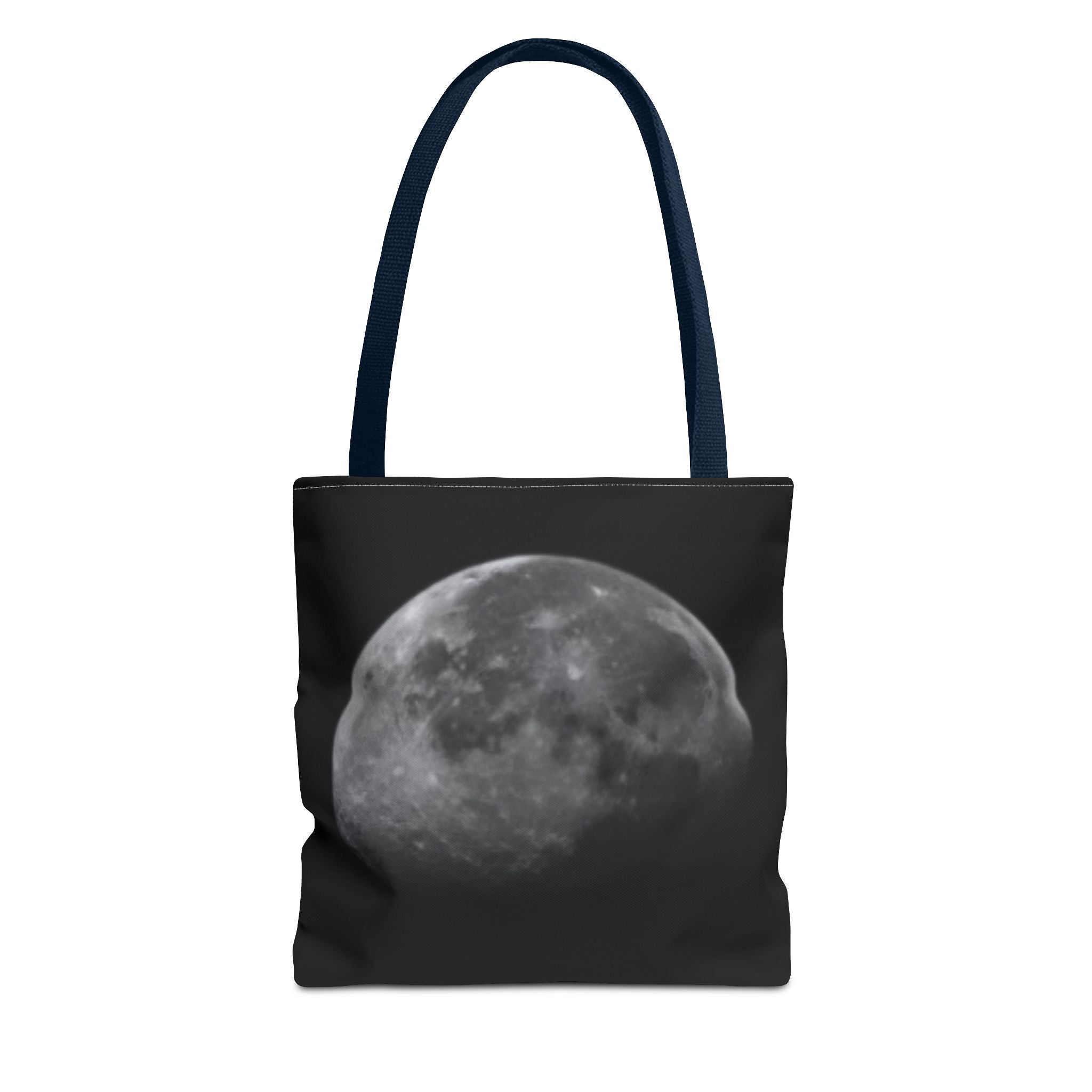 Full Moon Black Tote Bag — Moon Phase AOP Canvas Tote for Night Lovers