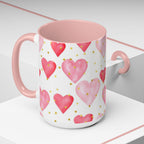 Pink Watercolor Hearts Accent Coffee Mug — Romantic Valentine’s Day Gift