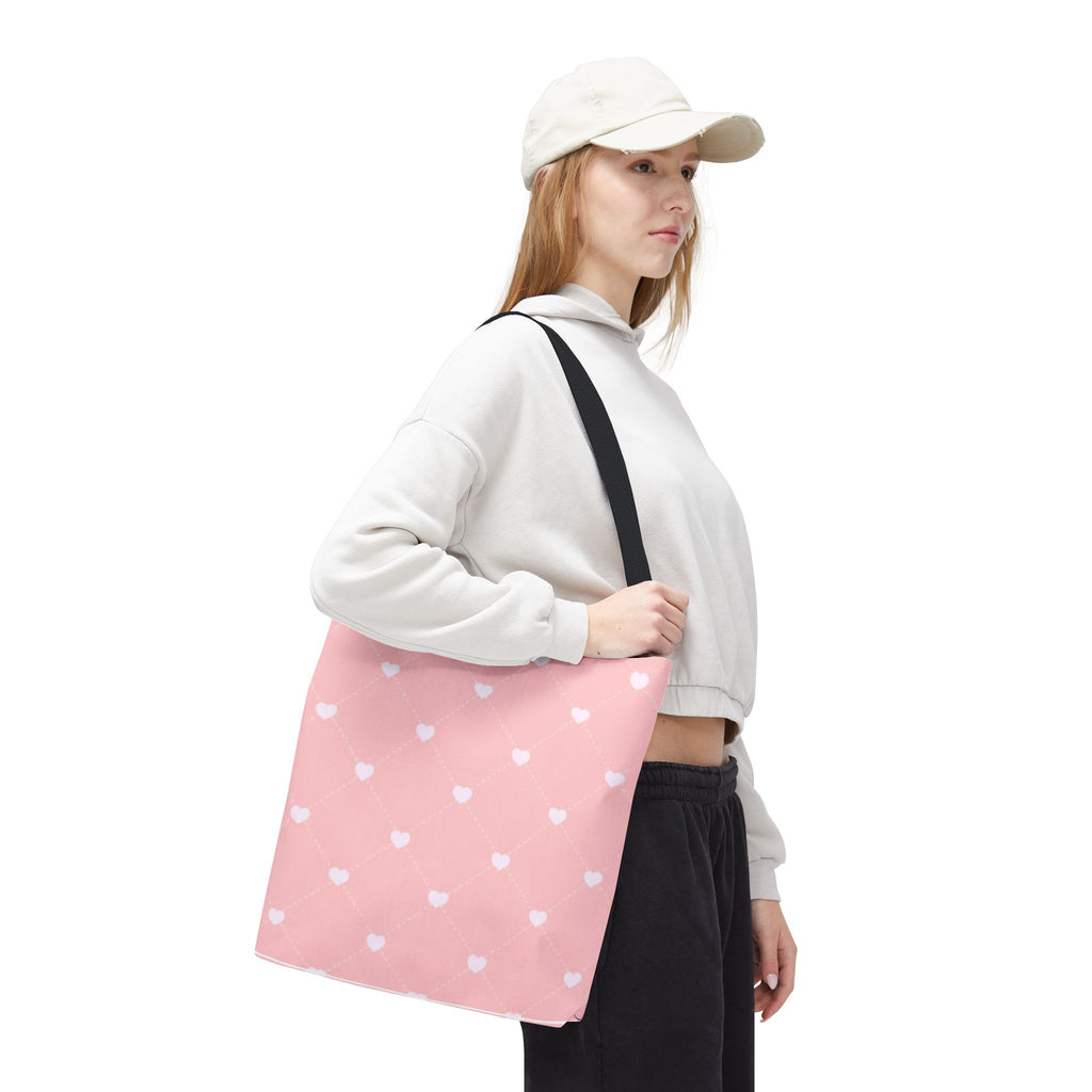 Pink Heart Pattern Tote Bag — Cute Pink AOP Shopper for Everyday Use
