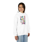 Youth Hoodie — "God Is Good All The Time" Colorful Faith Pullover