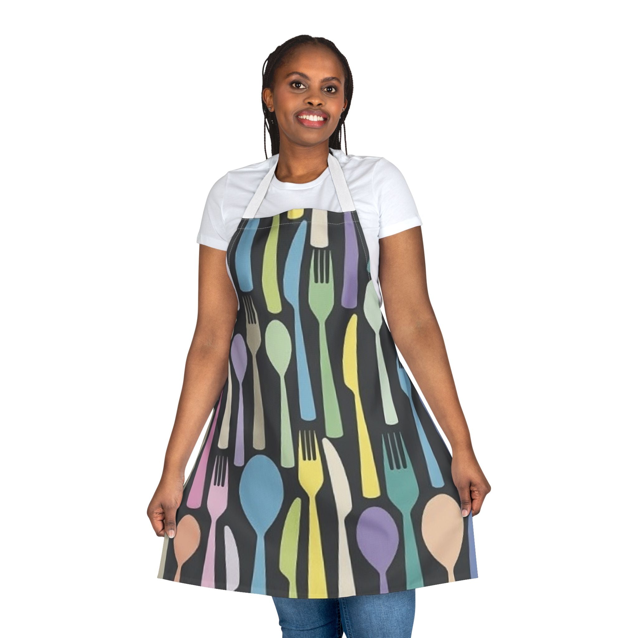 Cutlery Pattern Apron — Colorful Spoon & Fork Kitchen Apron