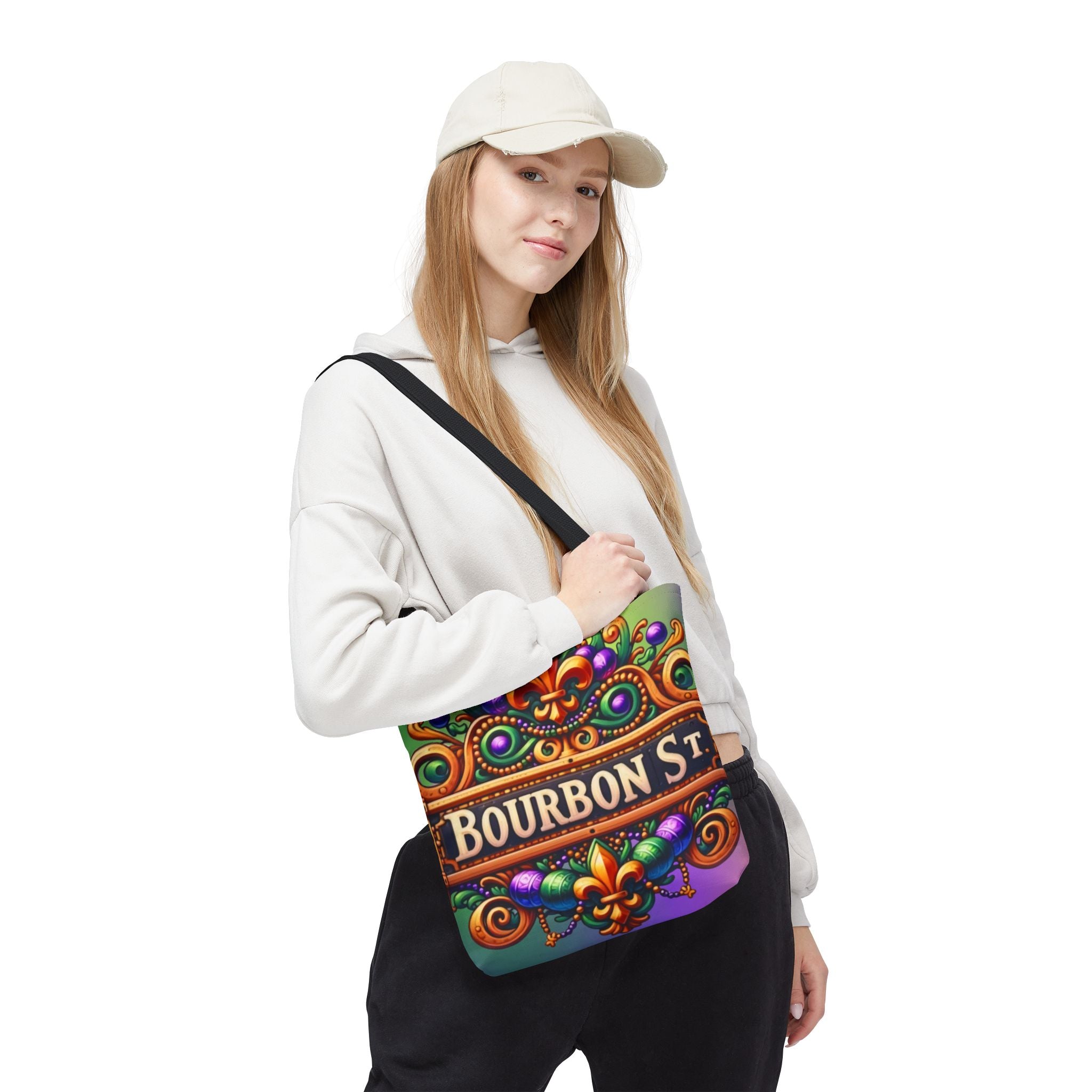 Bourbon St. Parade Tote Bag — Mardi Gras Fleur-de-Lis All-Over Print