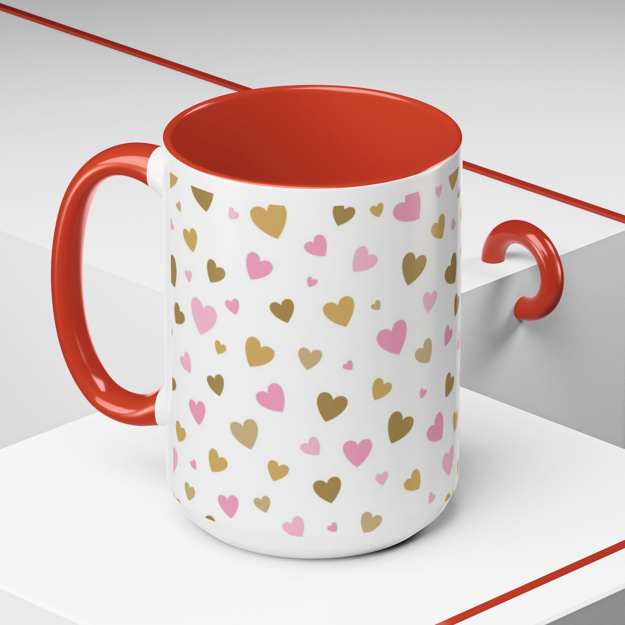 Pink & Gold Heart Accent Coffee Mug — Romantic Valentine’s Tea & Coffee Cup
