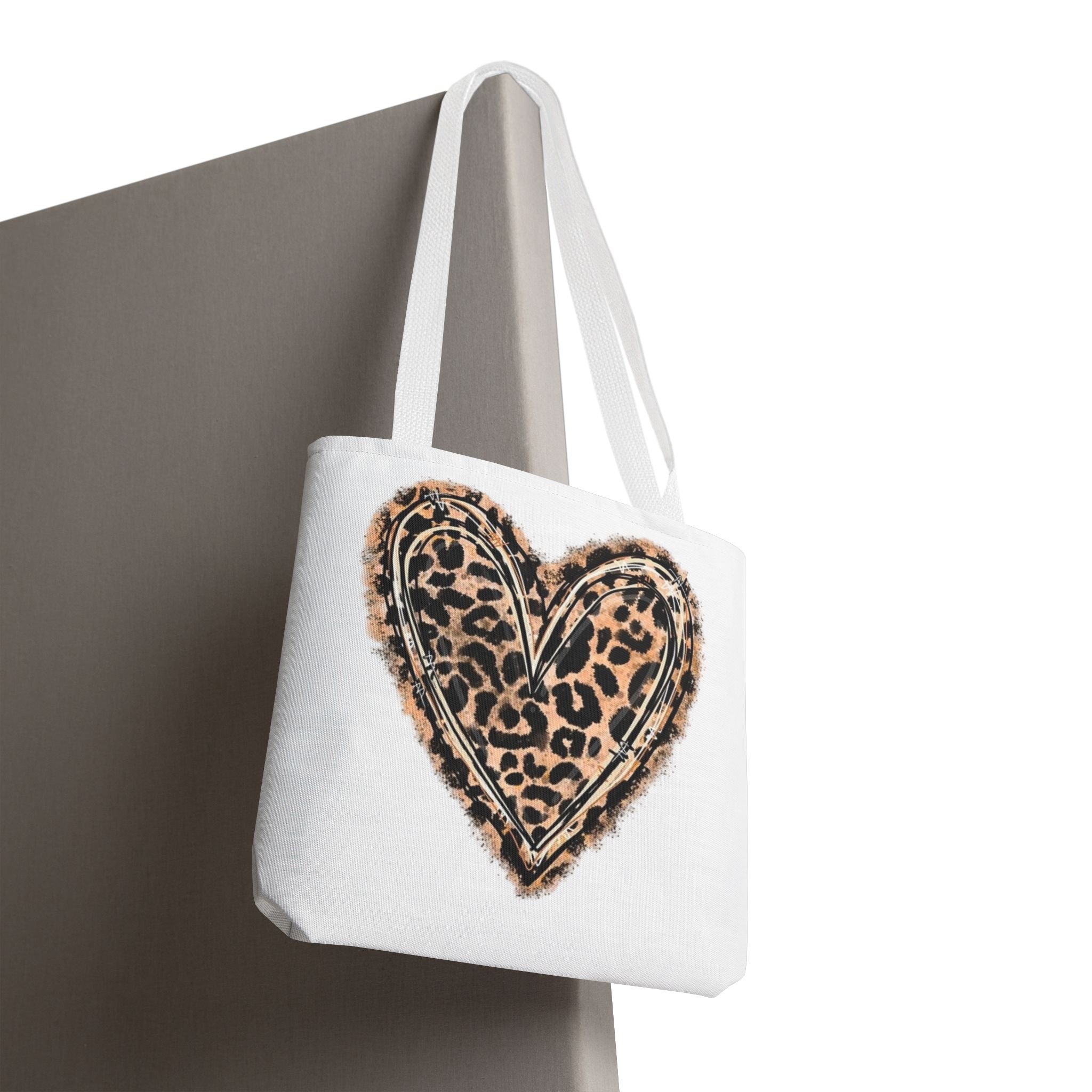 Leopard Heart Tote Bag – Animal Print Heart Canvas Tote