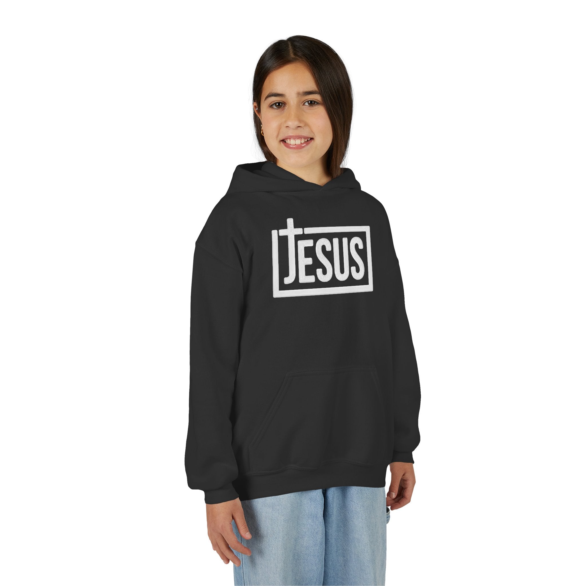 Youth Jesus Hoodie — Christian Faith Pullover with Cross Logo