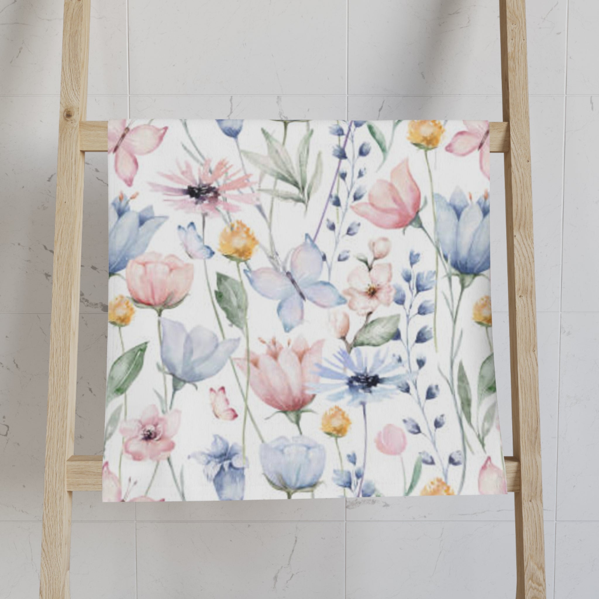 Floral Watercolor Hand Towel — Pastel Wildflower Kitchen & Bath Towel