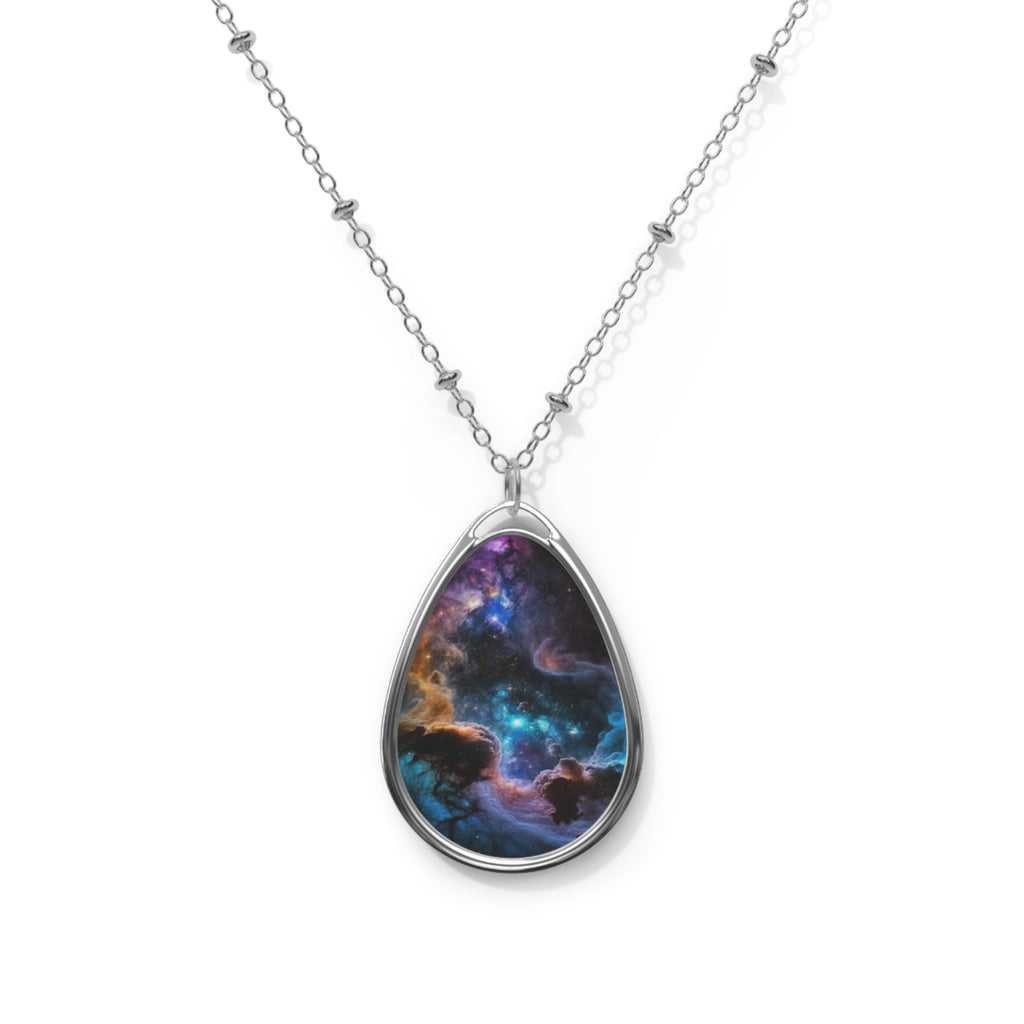 Galaxy Teardrop Necklace — Oval Space Nebula Pendant