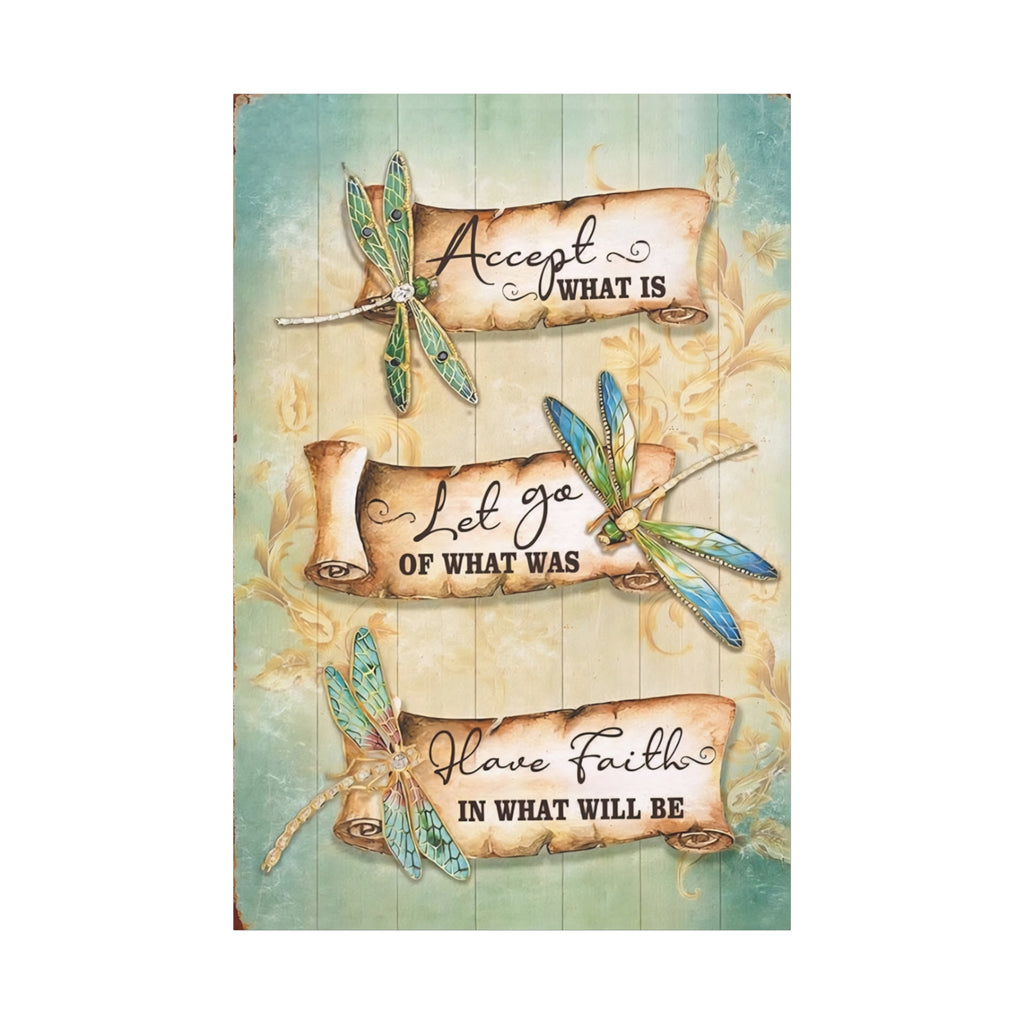 Inspirational Dragonfly Canvas Wall Art - "Accept What Is, Let Go, Have Faith"