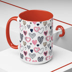 Heart Pattern Accent Coffee Mug — Pink & Navy Love Design (11/15 oz)