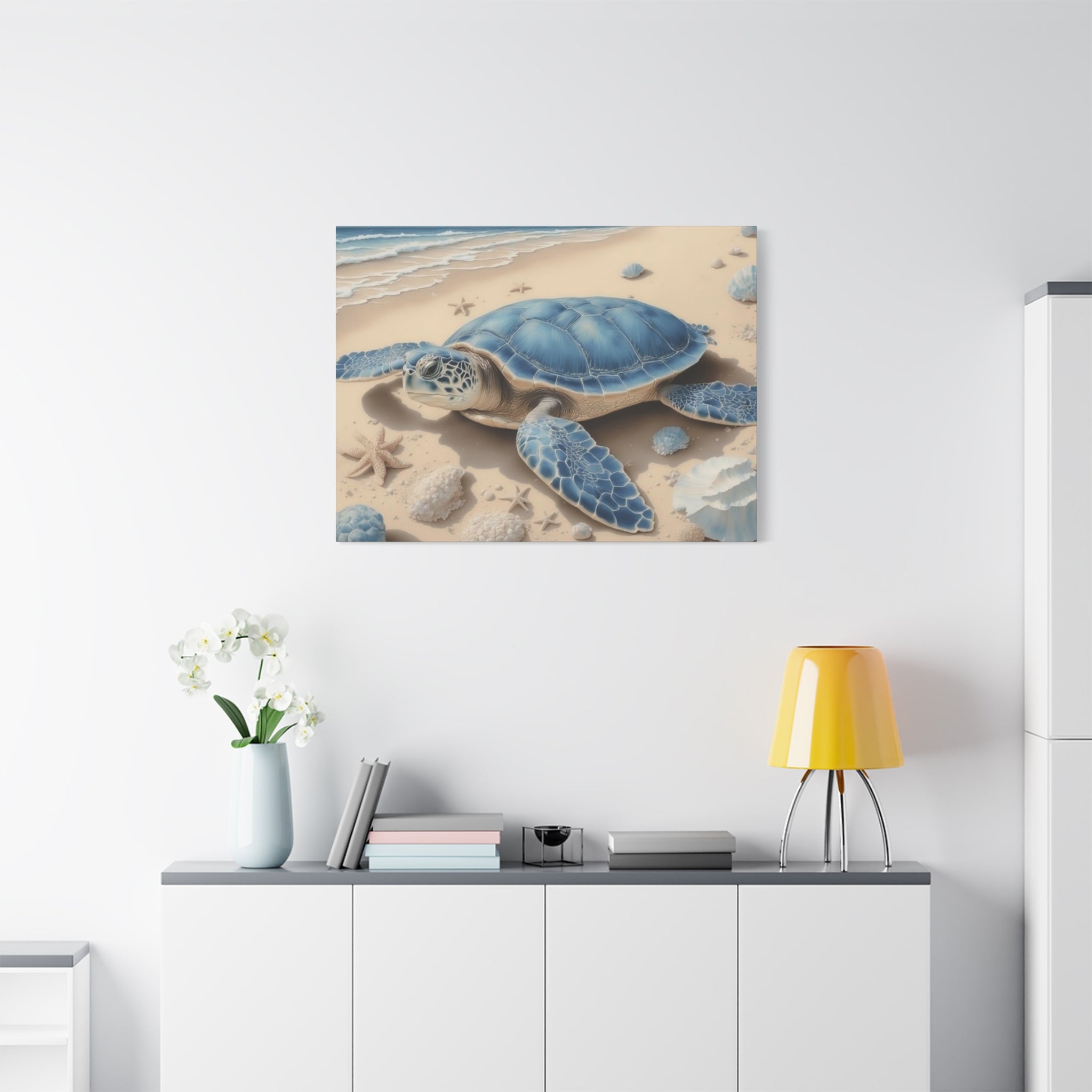 Blue Sea Turtle Canvas Art — Coastal Beach Wall Decor